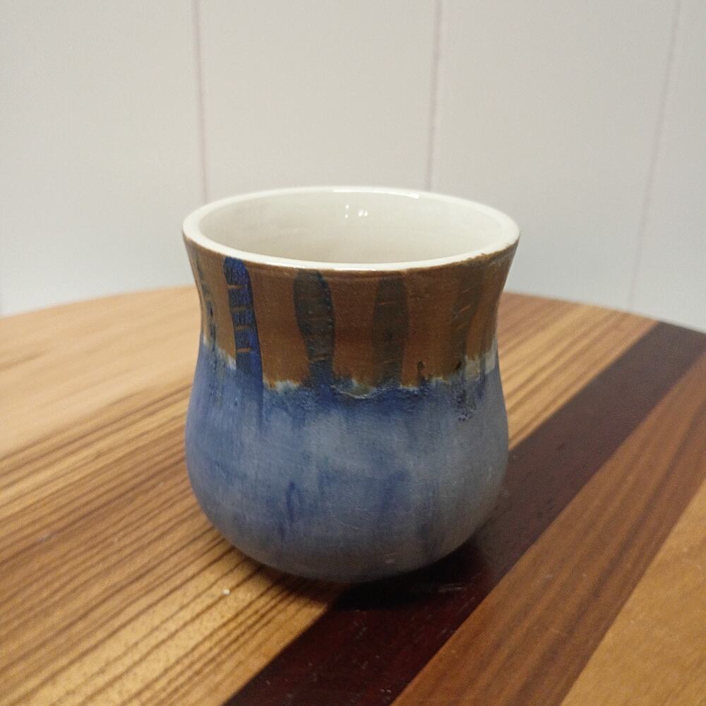 Ceramic Pottery Mug Studio Pottery Blue Brown Drip Glaze Cup Handthrown